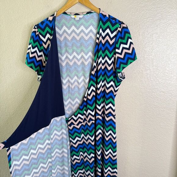Boden Summer Wrap Dress Womens Size 12 Multicolor Chevron Print Stretch Jersey - Picture 5 of 11